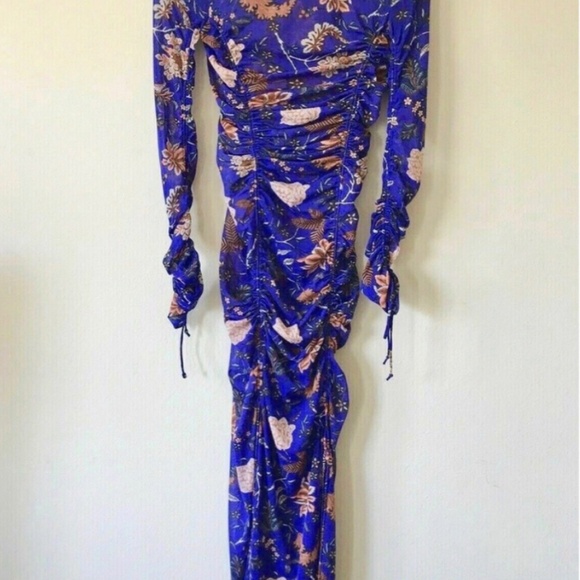 DIANE VON FURSTENBERG Canton Electric Blue Floral Ruched Midi 2pc Dress - Picture 3 of 7